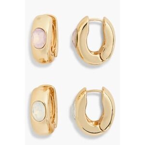 Gold Tone Hoop Earrings Natasha Lead Compliant Fashion Jewelry Chic‎ NEW